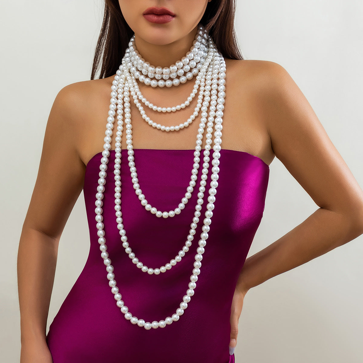 Multilayer Vintage French Style Imitation Pearl Choker Necklace