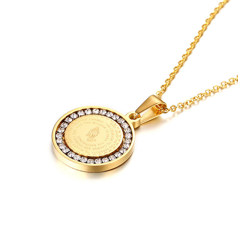 Stainless Steel Round Brand Pendant Necklace With Zircon