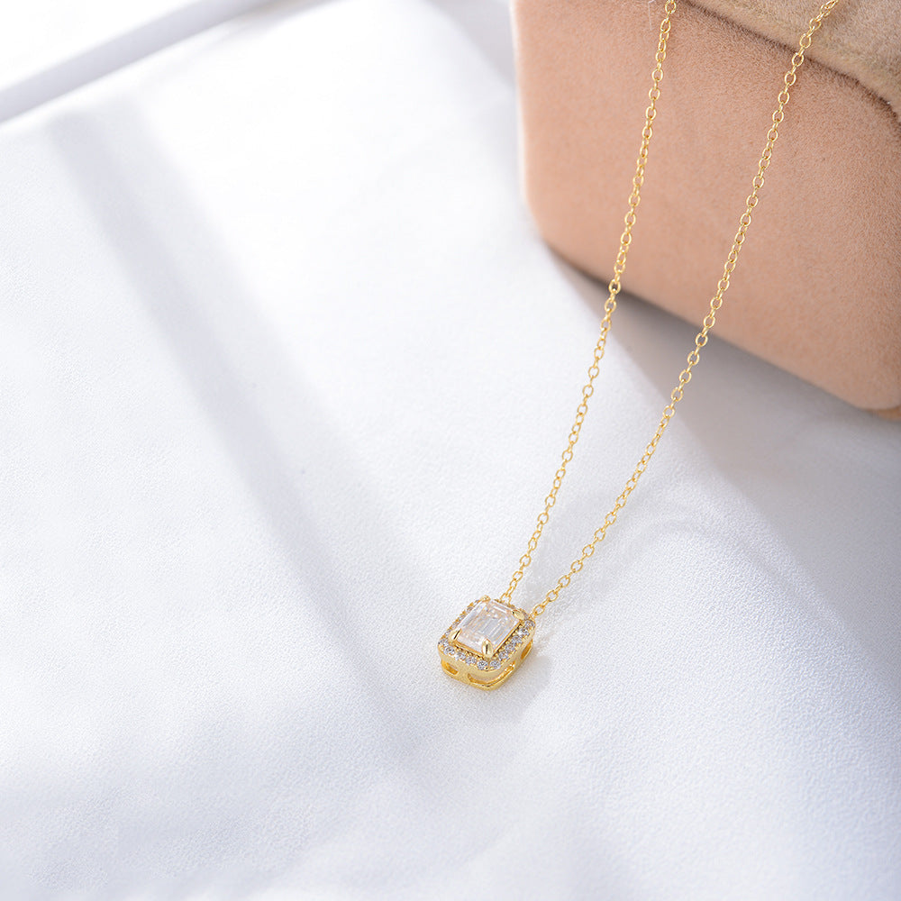 Zircon Sterling Silver Necklace Square Decoration Retro