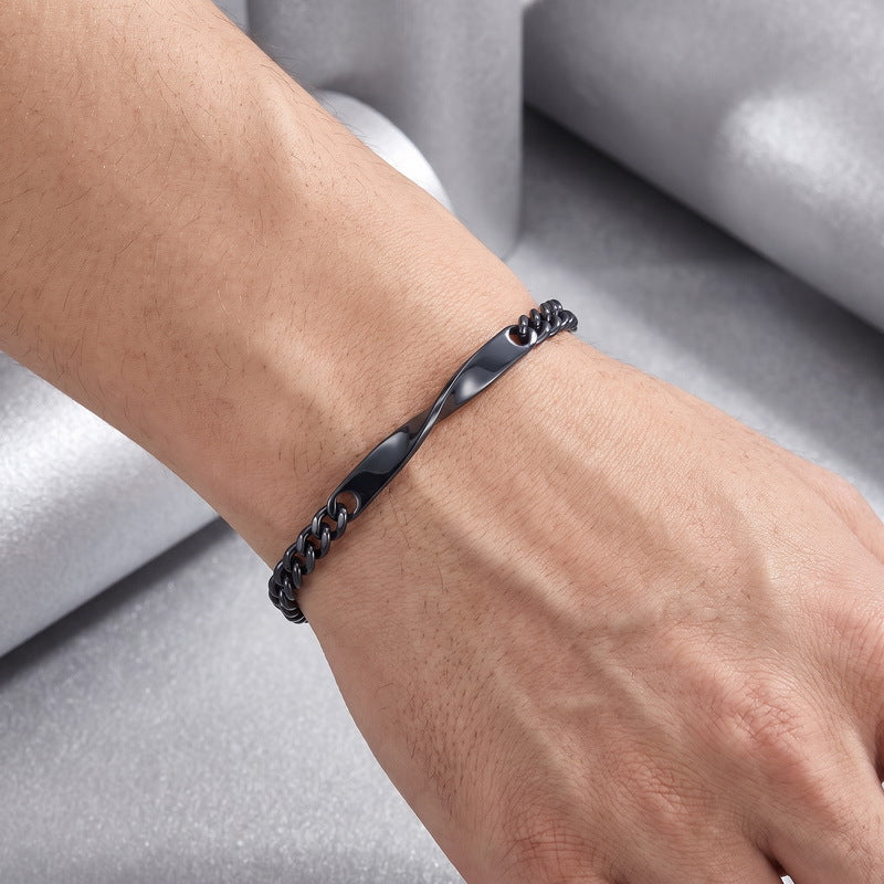 Mobius Twist Nameplate Layered Cuban Chain Titanium Steel Bracelet Stainless Steel