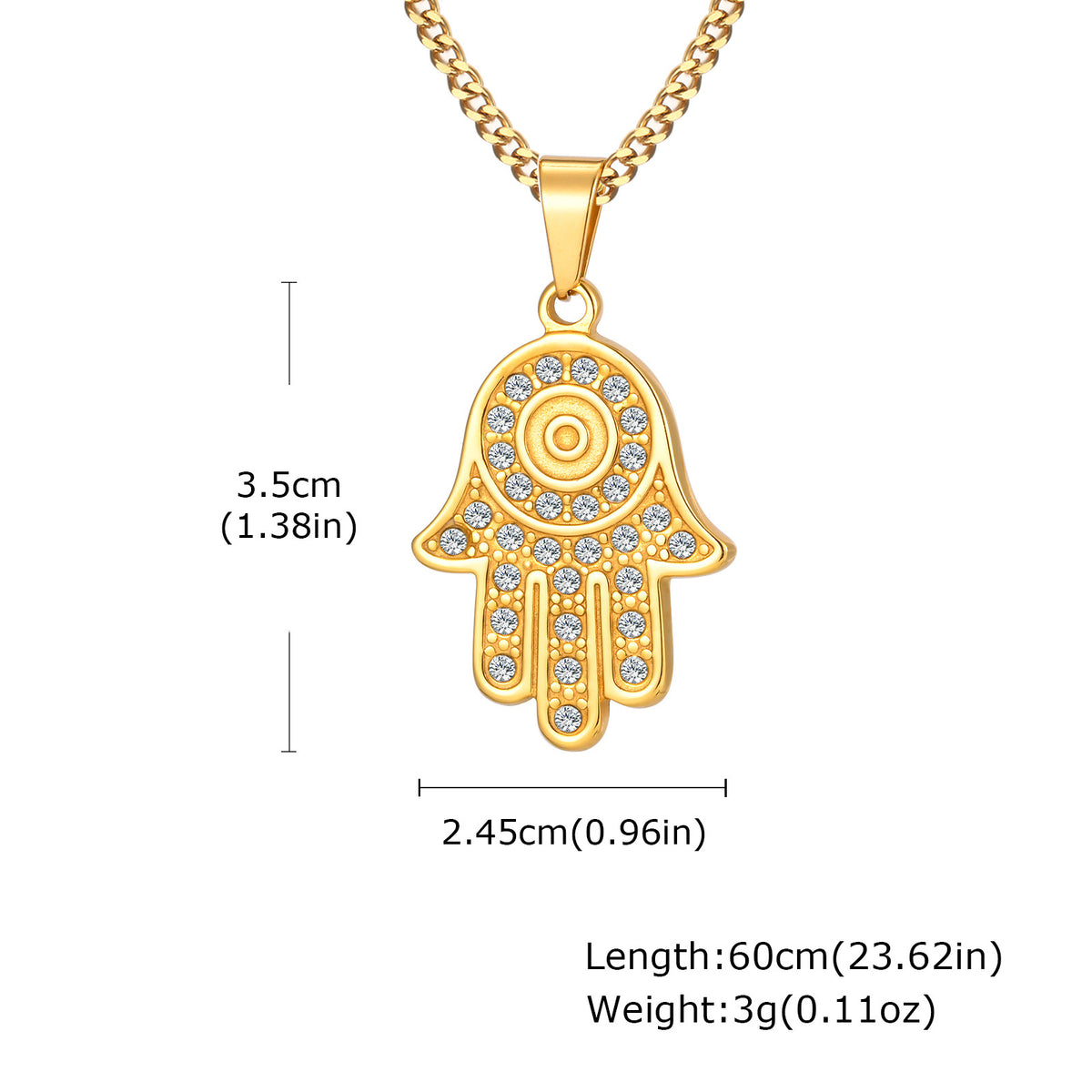 Fatima Hand Zircon Stainless Steel Pendant