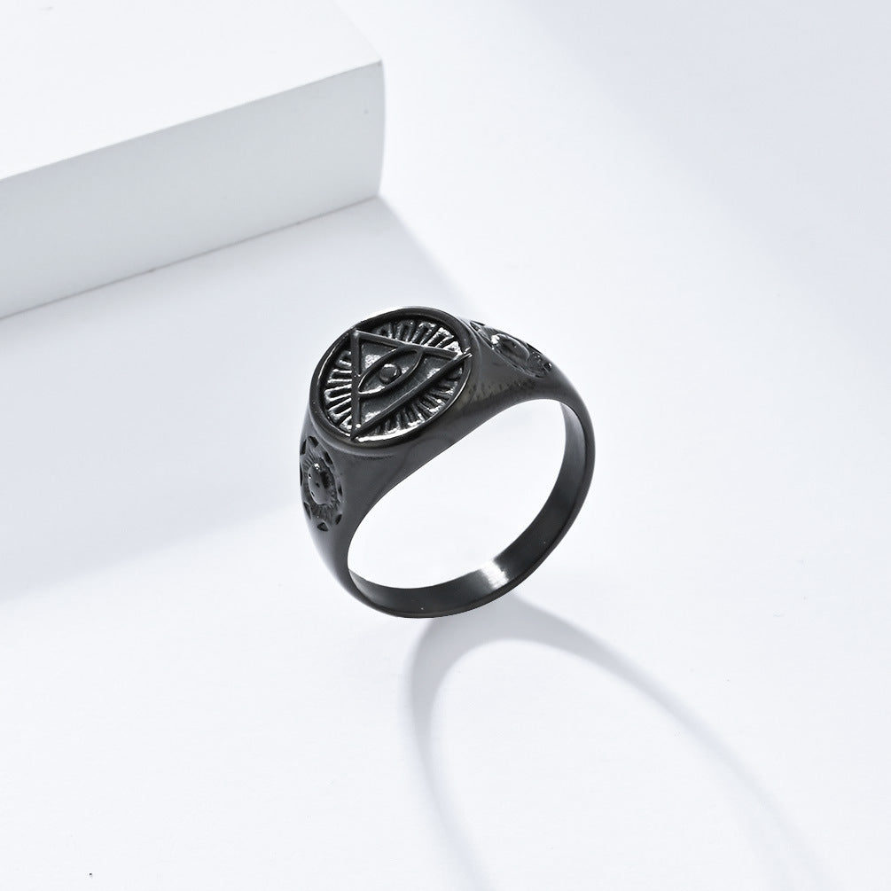 Planderful Titanium Steel Devil Eye Triangle Ring For Men Punk Horus Eye Jewelry Durable