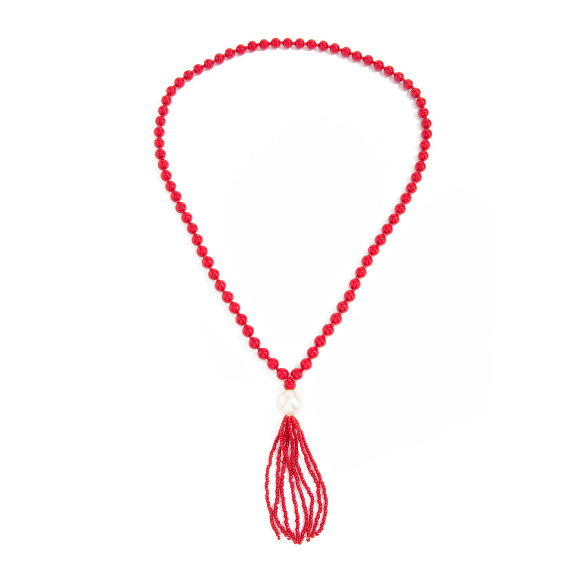Acrylic Beaded Rice Bead Necklace Exaggerated Large Round Bead Y-Shaped Fringed