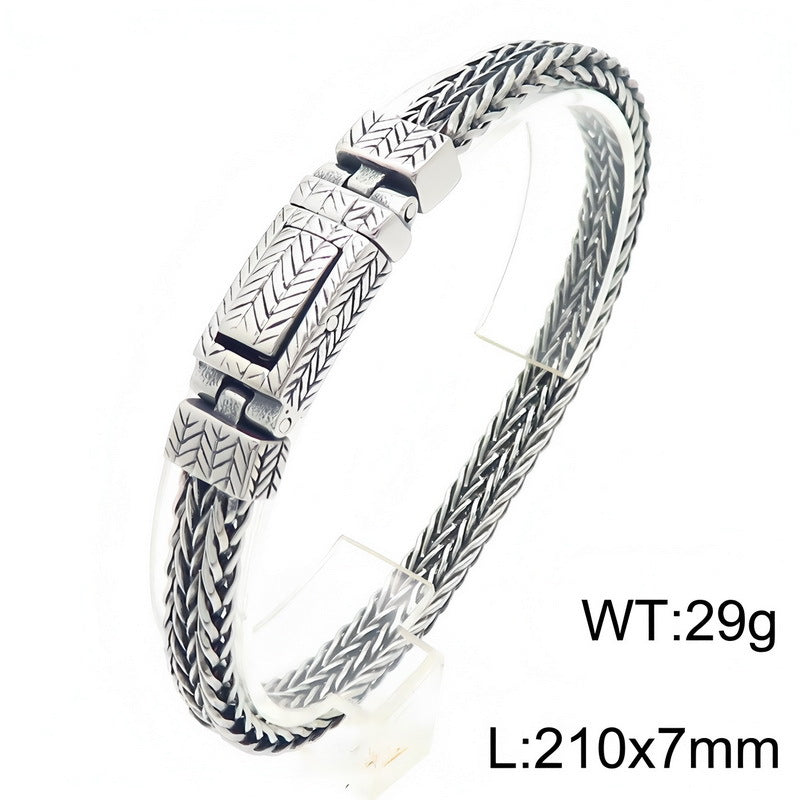 Keel Chain Punk Style 7/10mm Woven Wheat Ear Pattern Stainless Steel Men's Bracelet