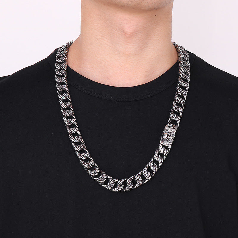 Bold Gothic Skull Cuban Chain Necklace for Men - Retro Stainless Steel Ghost Head Design