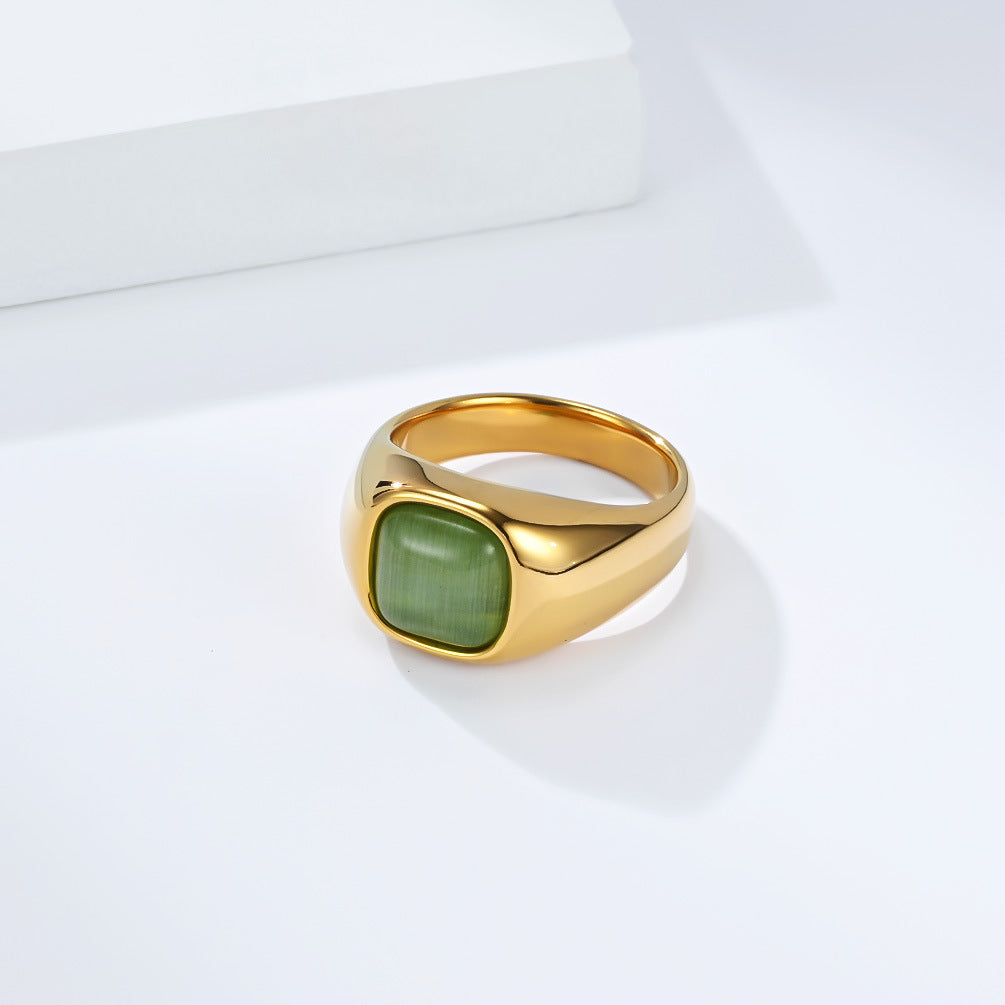 Stainless Steel Opal Gold-Plated Ring