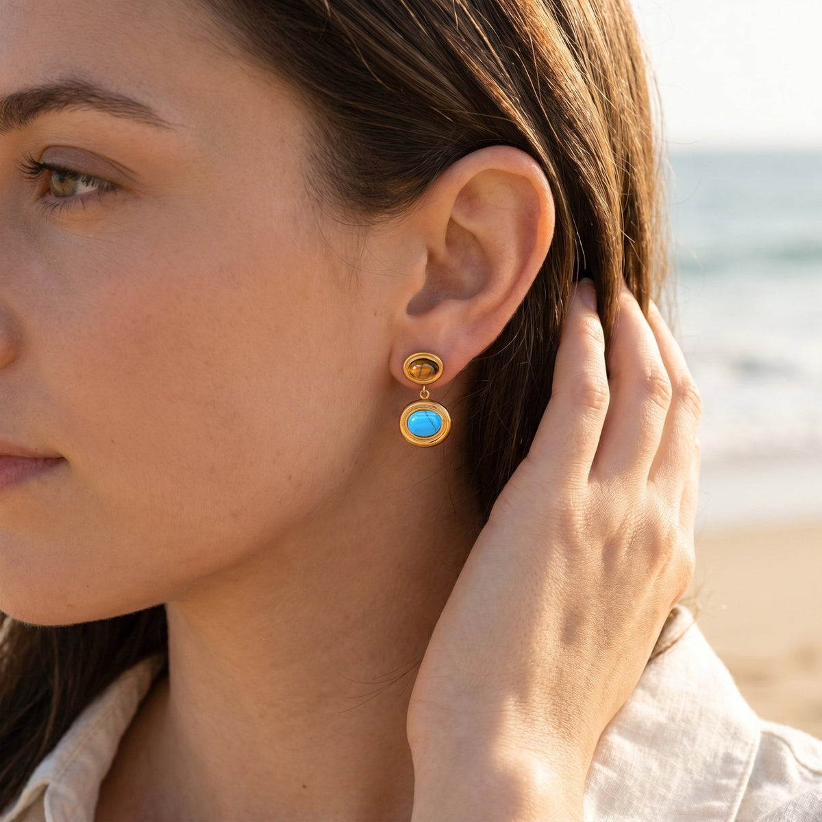 Stainless Steel Tiger's Eye Earrings