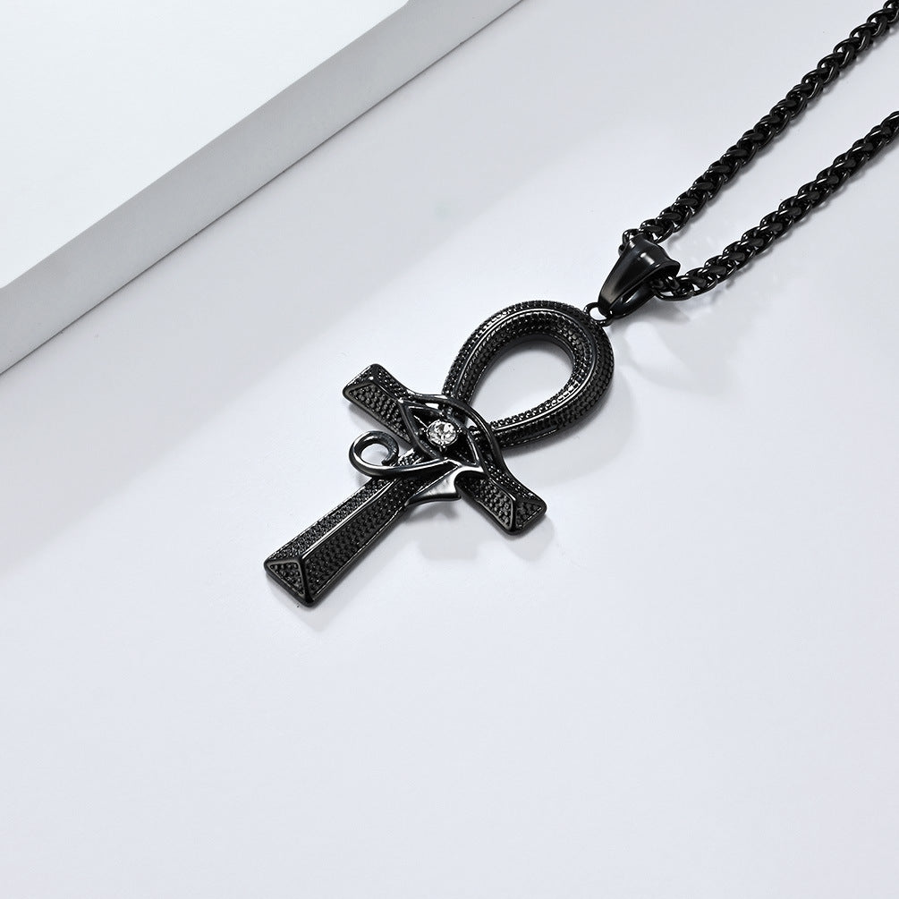 Planderful Eye Of Horus Ankh Cross Pendant Necklace For Hip Hop Fans Vintage Versatile
