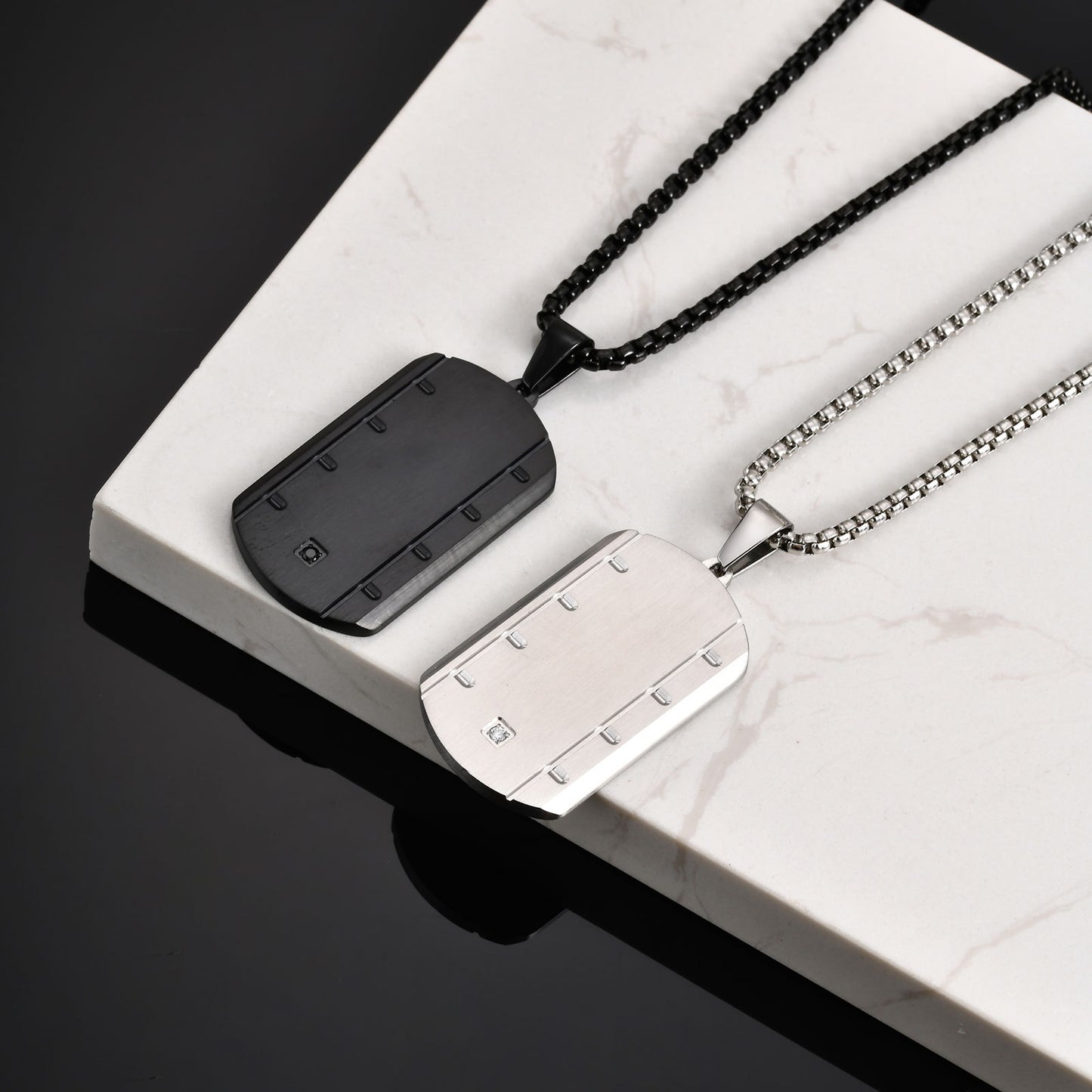 Planderful Geometric Stainless Steel Necklace Mens Zircon