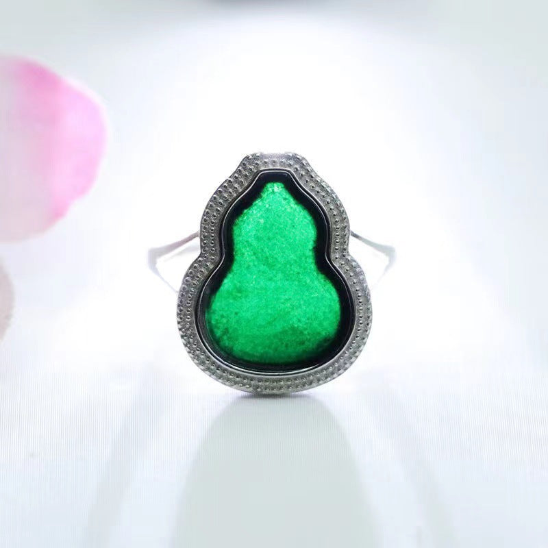 S925 Sterling Silver Adjustable Gourd Jade Ring from Planderful Collection
