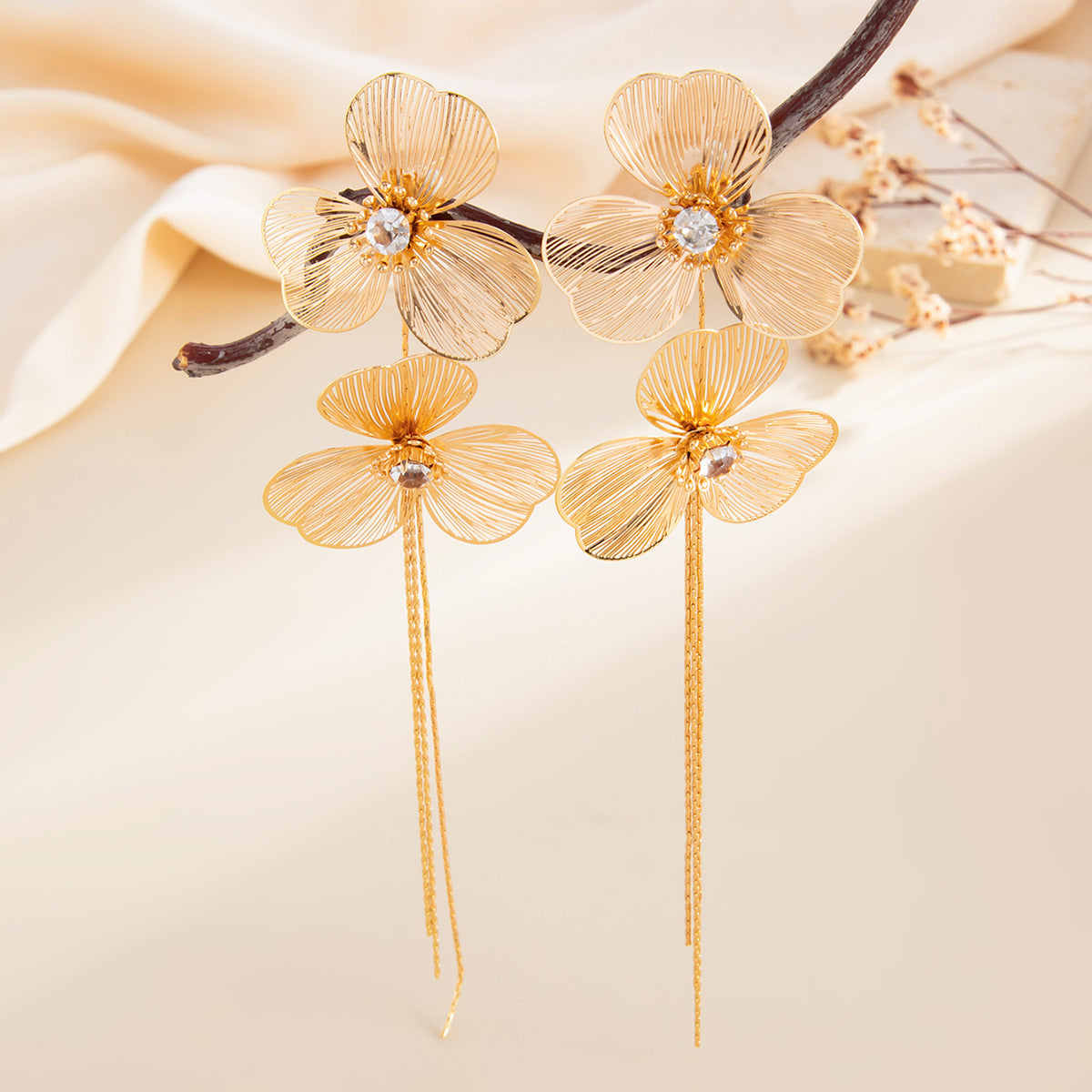 Ginkgo Biloba Flower Earrings With Long Snake Bone Chain Fringe For Elegant Women Planderful Vienna Verve Statement