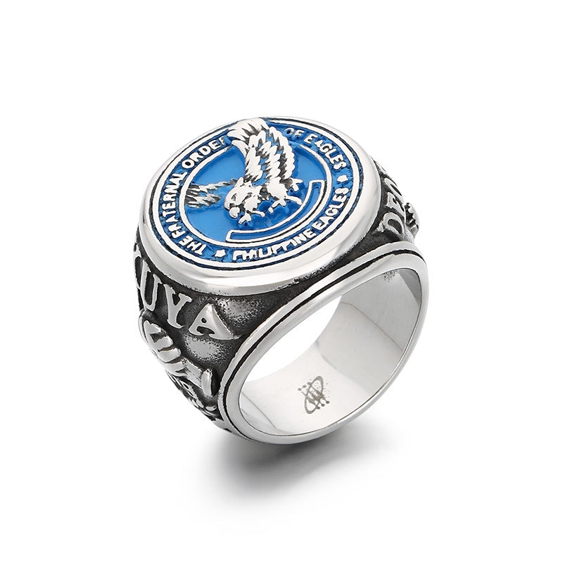 Eagle Wings Ring, Dripping Oil American Soldier Blue Eagle Stainless Steel Men's Ring