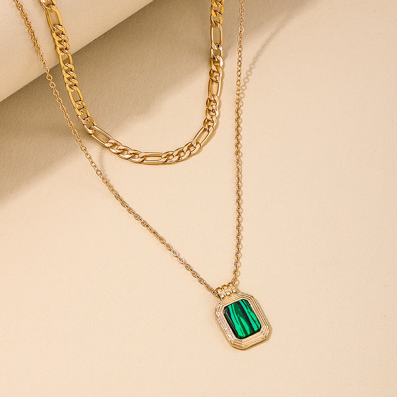 Elegant Vienna Verve Double Layer Green Stone Pendant Necklace