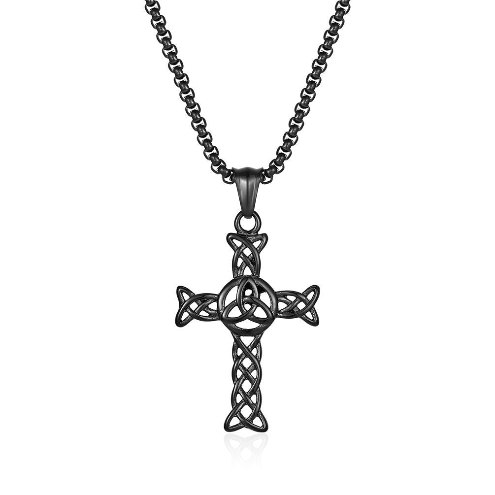Cross-Border Amazon Celtic Knot Hollow Titanium Steel Cross Necklace for Men and Women