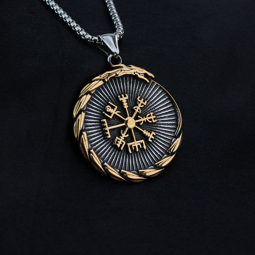 Planderful Shop Viking Titanium Steel Triangular Snowflake Compass Dragon Tail Pendant Necklace For Men