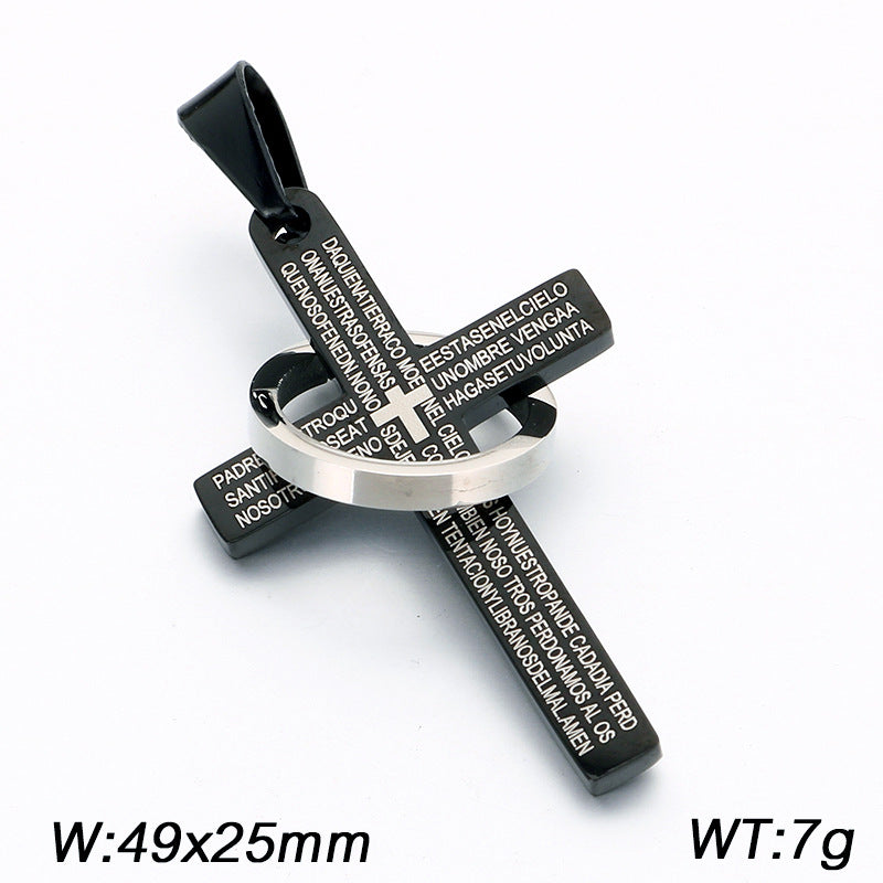 English Cross Pendant, Punk Retro Ring Cross Stainless Steel Men's Necklace