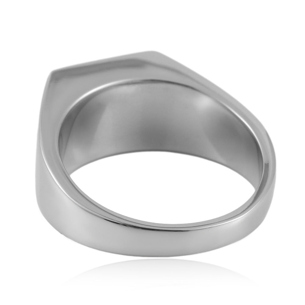 Urban Vintage Titanium Steel Square Epoxy Ring for Men - Stylish Retro Design in Black