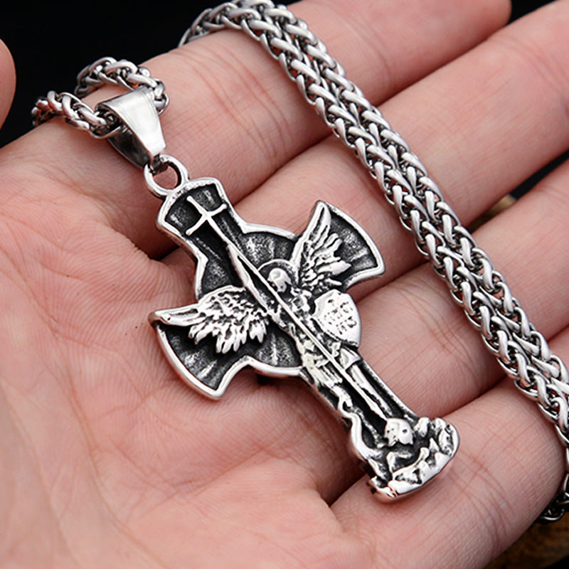 St. Michael Cross Stainless Steel Men's Pendant Necklace