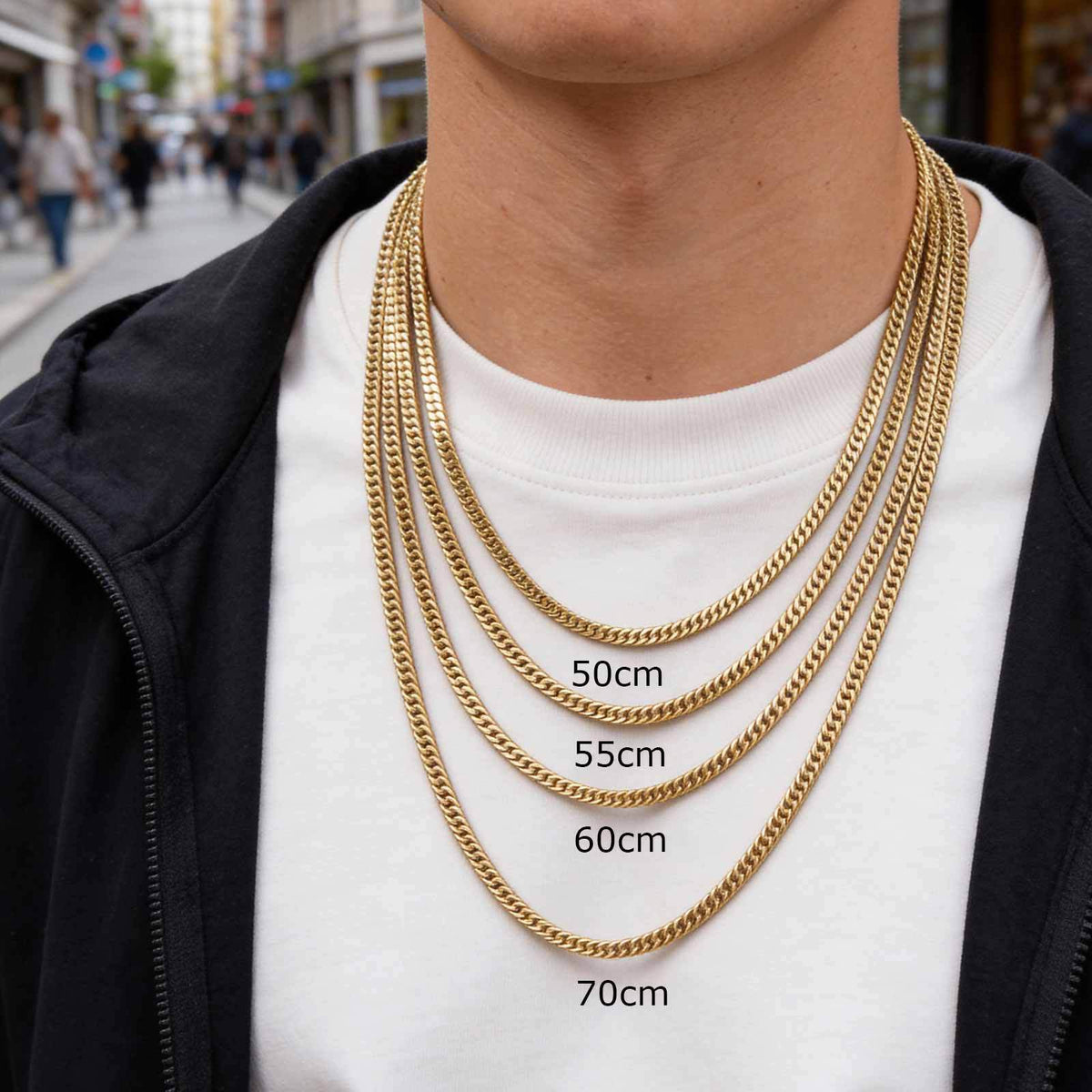 Unisex Stainless Steel Encrypted Four-Sided Grinding Chain Necklace Gold