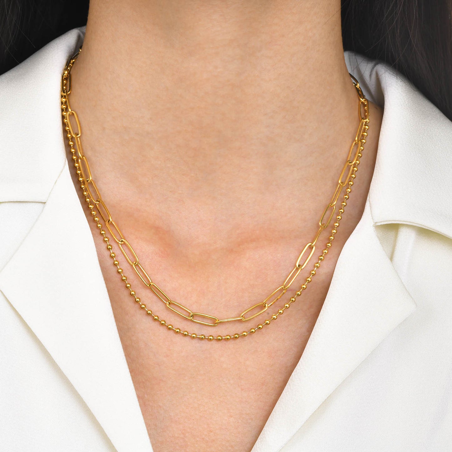 Stainless Steel Stacked Collarbone Chain Gold Double Layer Necklace