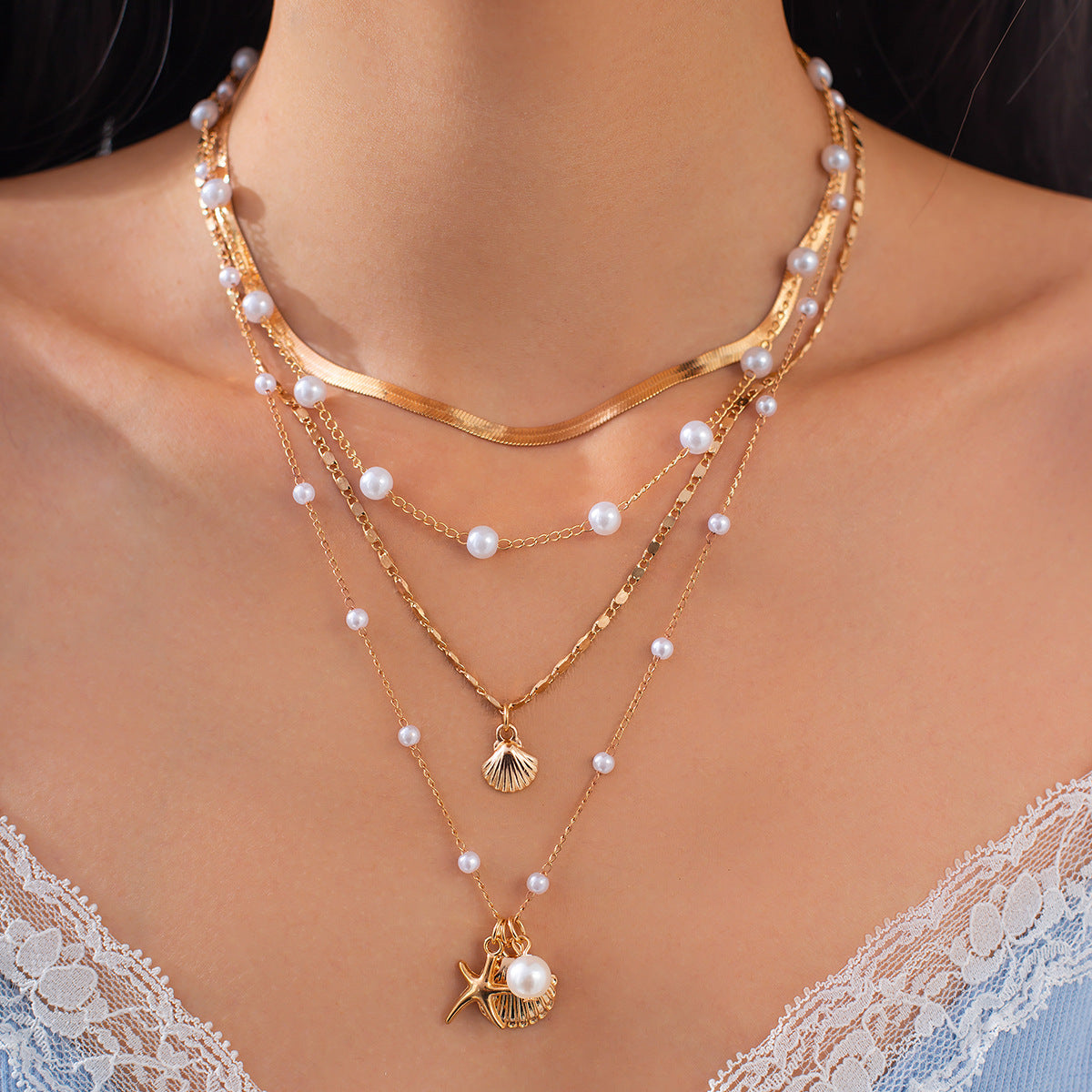 Planderful Vienna Verve Necklace – Elegant Imitation Pearl Layered Design