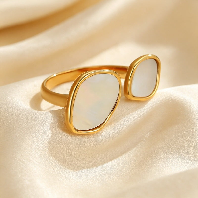 French Women's Ring Retro Irregular Double White Fritillary Open