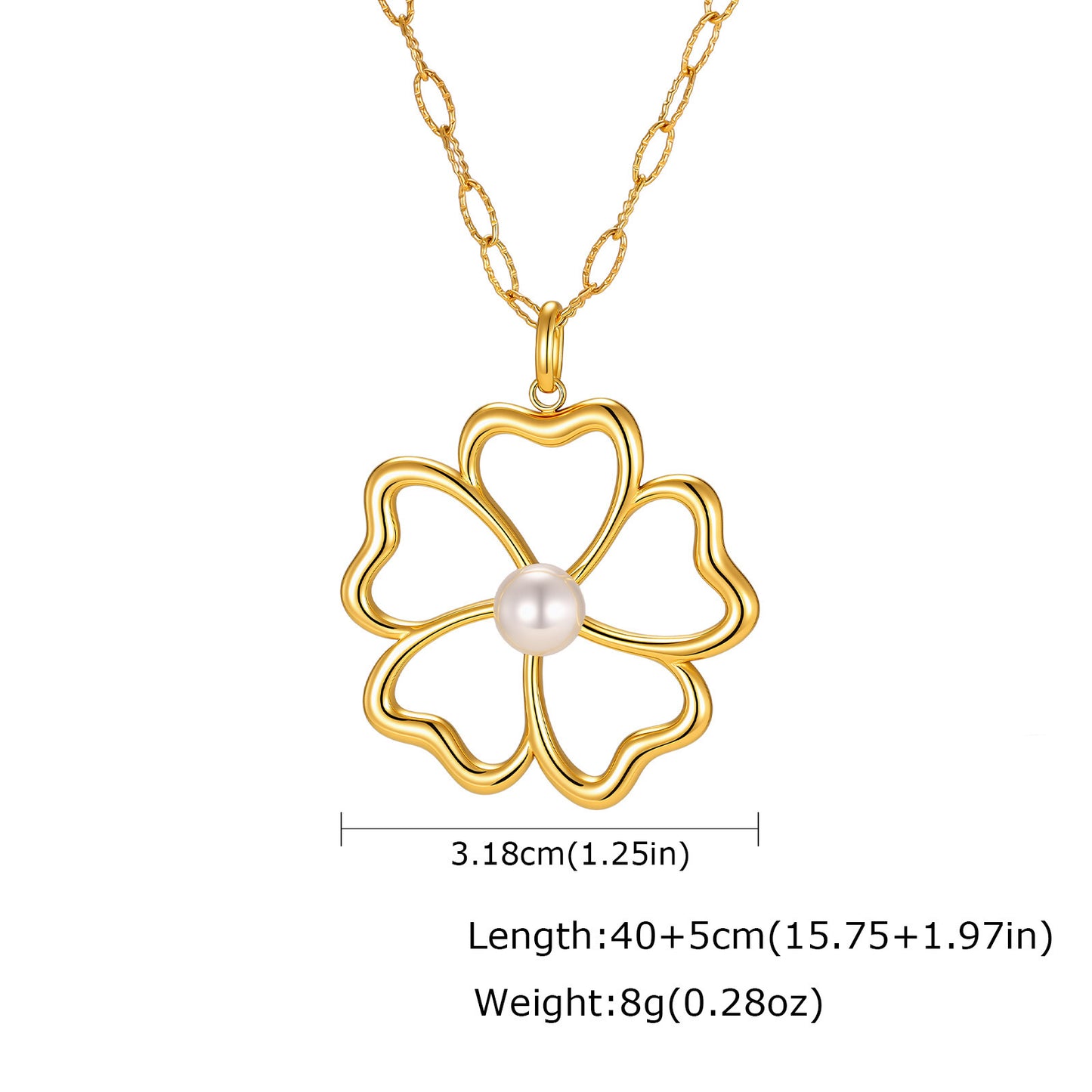 Metal Hollow Flower Imitation Pearl Necklace – Stainless Steel Elegant Ring