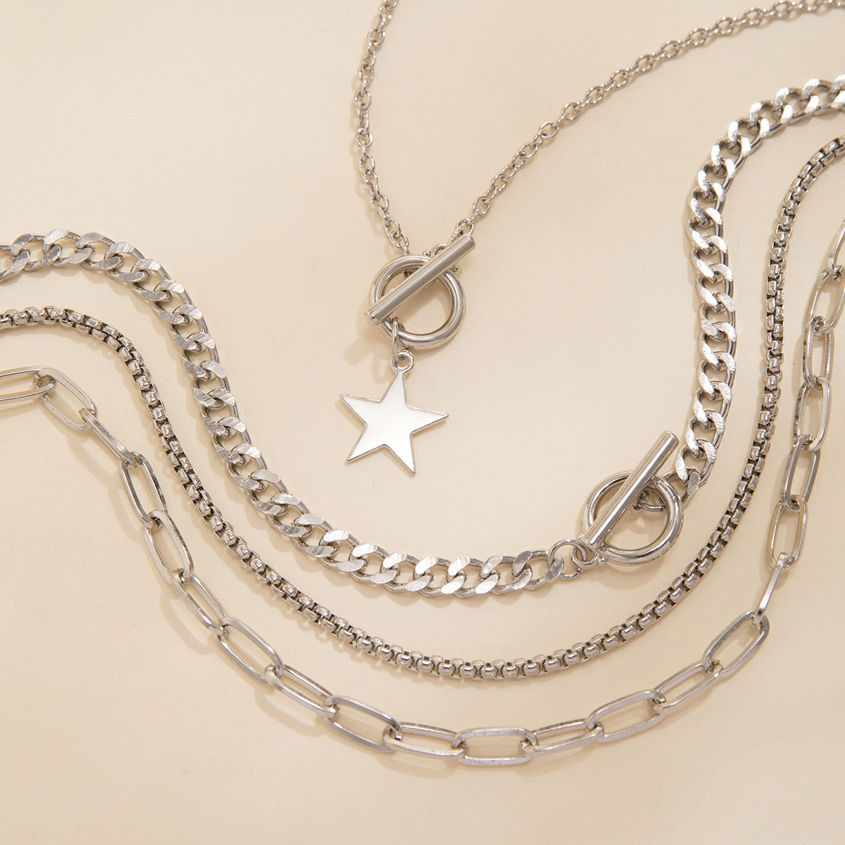 Punk Chain OT Buckle Necklace with European and American Star Pendant