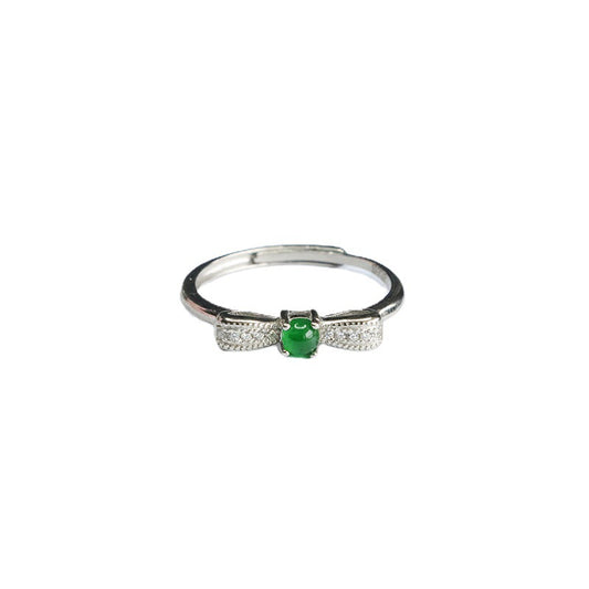 Fortune's Favor Adjustable S925 Silver Jade Bow Ring