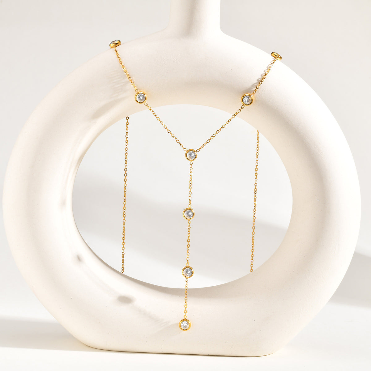 Stainless Steel Autumn & Winter & Double-Layer Imitation Pearl Round Zirconium Necklace