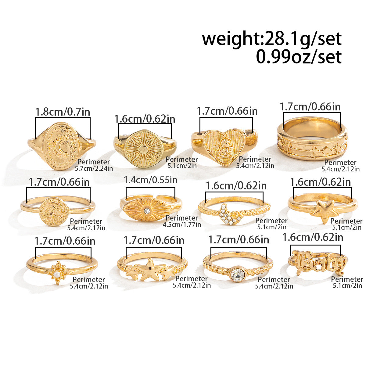 Planderful Vienna Verve Celestial Stacking Ring Sun Star Crescent Moon Letters Jewelry For Fashion Lovers