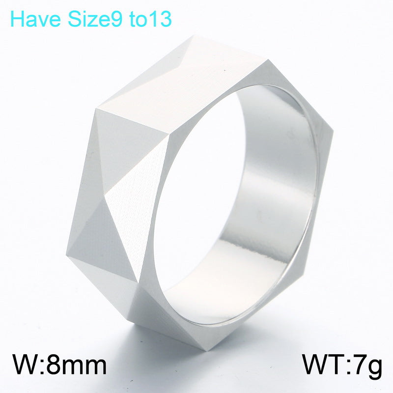 Geometric Design Three-Dimensional Ring, 8mm Rhombus Cut Stainless Steel Ring Men's