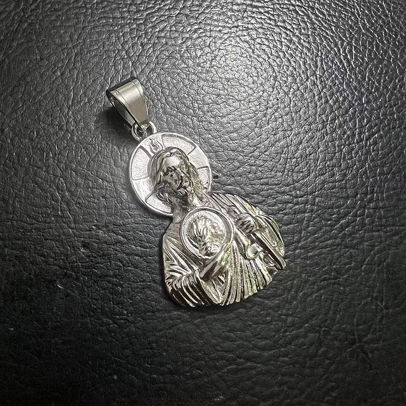Planderful Everyday Genie St Jude Bust Pendant Stainless Steel Gold Plated For Men Durable Religious Jewelry Gift