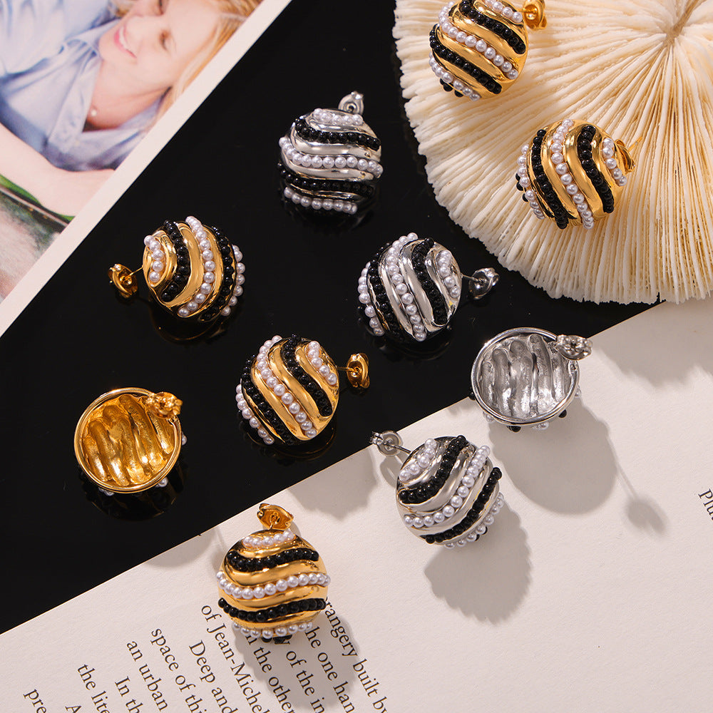 Geometric Retro Multi-Layer Bead Stud Earrings with Titanium Steel