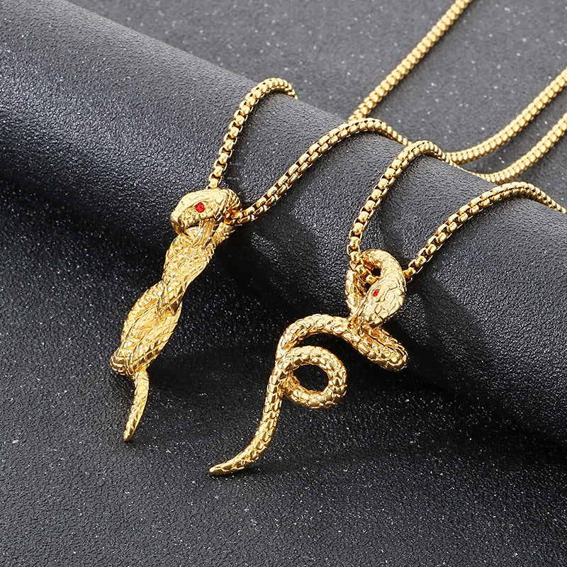 Planderful Mens Snake Pendant Gold Plated Titanium Necklace
