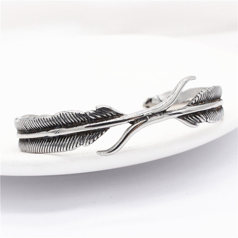 Planderful Titanium Steel Bracelet Eagle Feather Unisex Open Design For Men And Women Protection Statement