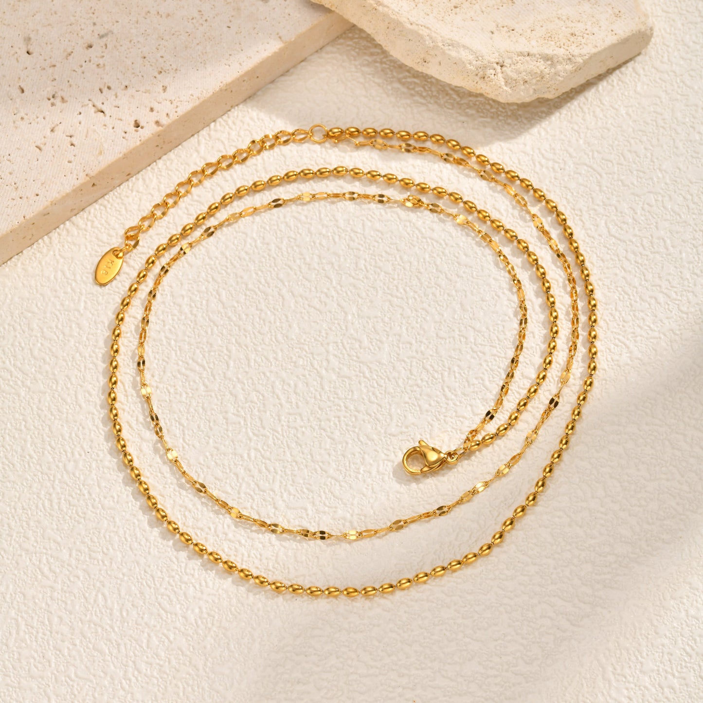 Stainless Steel Lip Chain Olive Bead Chain Double Necklace Collarbone Chain Gold