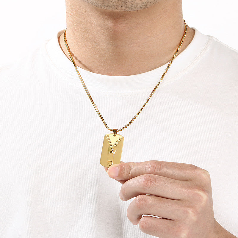Simple Design Three-Dimensional Zipper, Military Brand Titanium Steel Necklace, Men's And Women'S Couples'