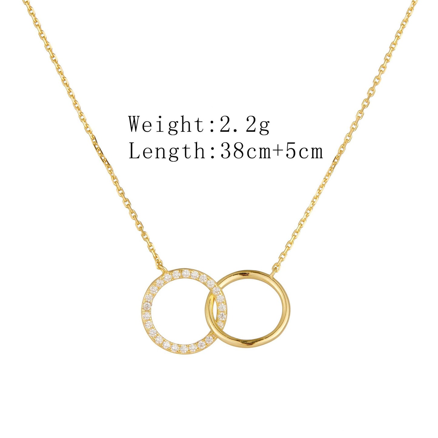 S925 Sterling Silver Personality Inlaid Zircon Circle Double Ring Interlocking Necklace