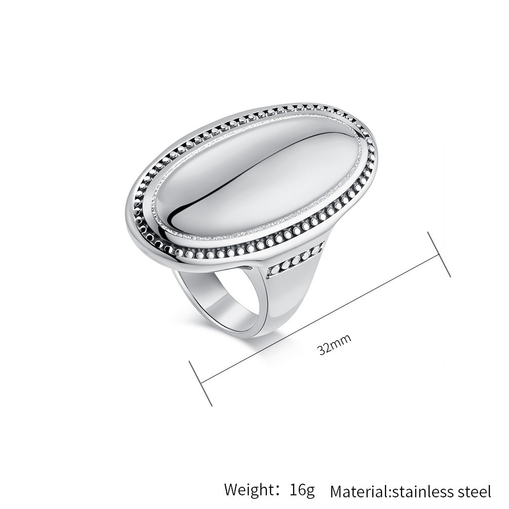 Planderful Titanium Steel Ring For Women Large Smooth Oval Surface Light Luxury Fashion Jewelry
