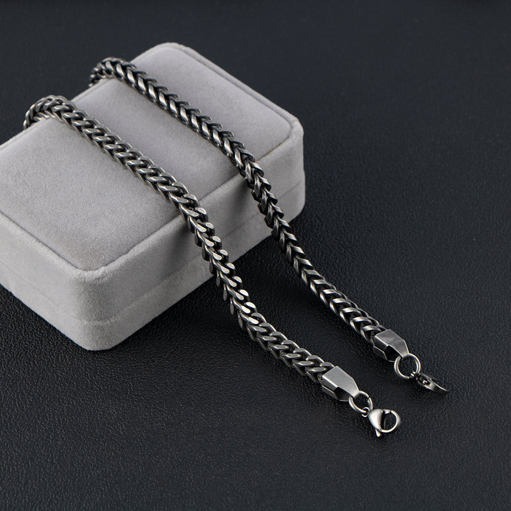 Titanium Steel Necklace Set – Front & Back Bracelet – Round Grinding Stainless Steel