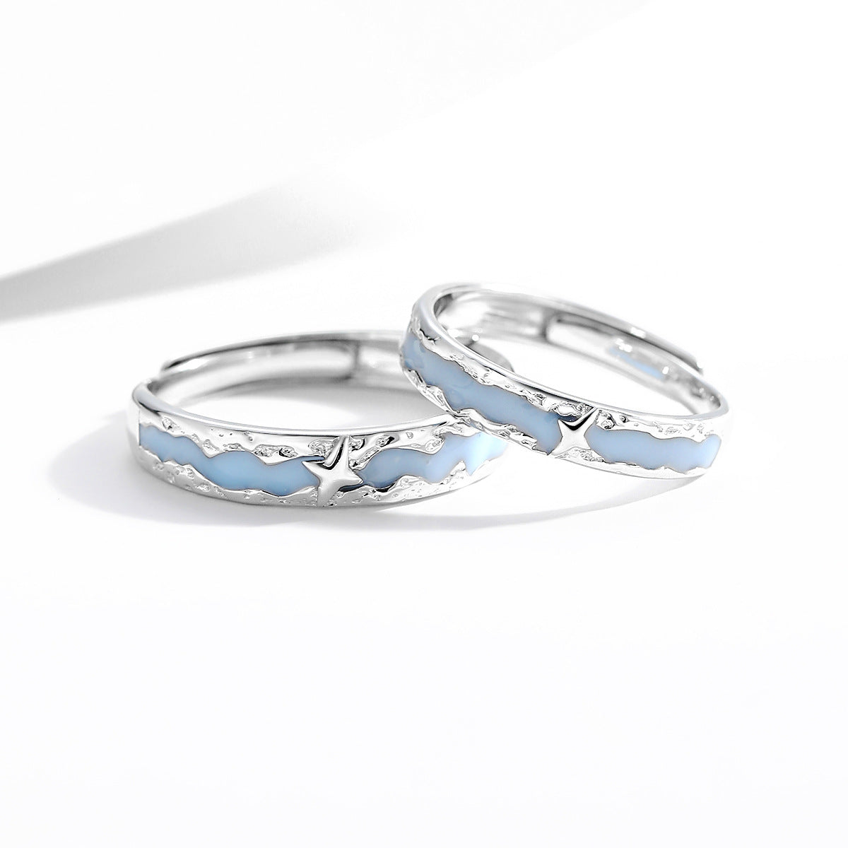 Planderful Jewelry Sterling Silver Star Luminous Couple Ring For Him And Her Filigree Modern Design