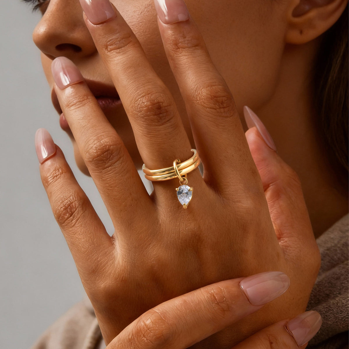 Stainless Steel Atmosphere Design Sense Girlfriend Birthday Gift Double Ring White Zircon