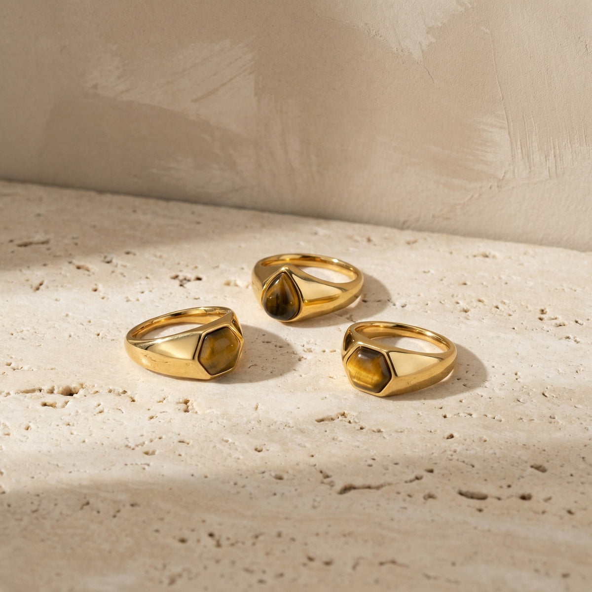 Stainless Steel Water Drop Natural Tiger's Eye Stone Oval Heart-Shaped Dongling Jade Ring