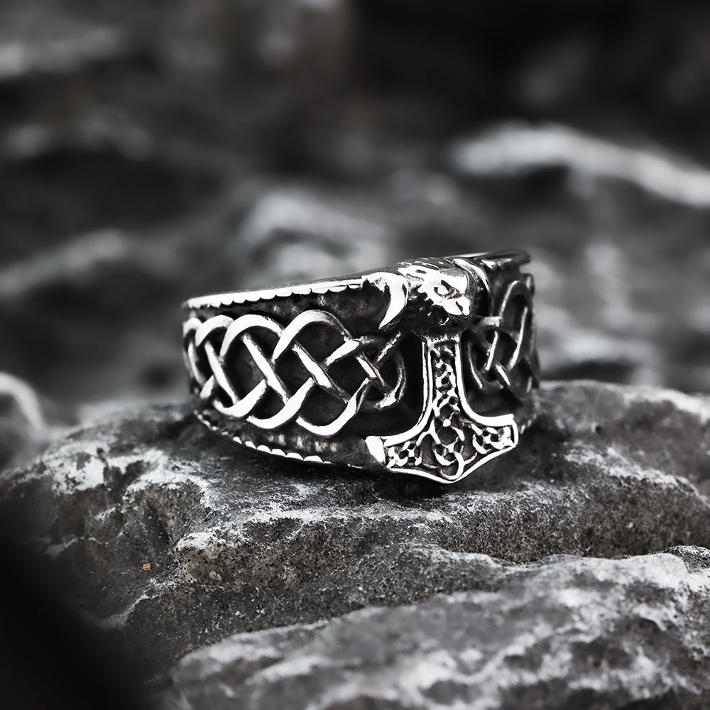 Nordic Vintage Stainless Steel Men's Ring Viking Quake Style