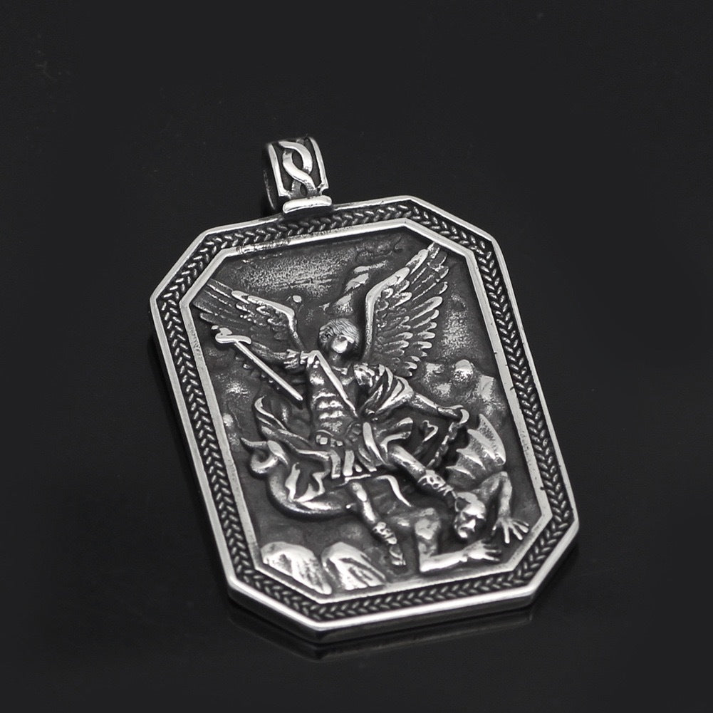 1. Planderful Guardian Angel Shield Necklace in Stainless Steel Unisex Retro European American Design Pendant