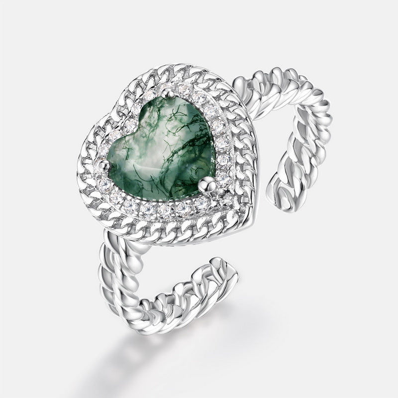 S925 Sterling Silver Moss Agate Stacking Ring