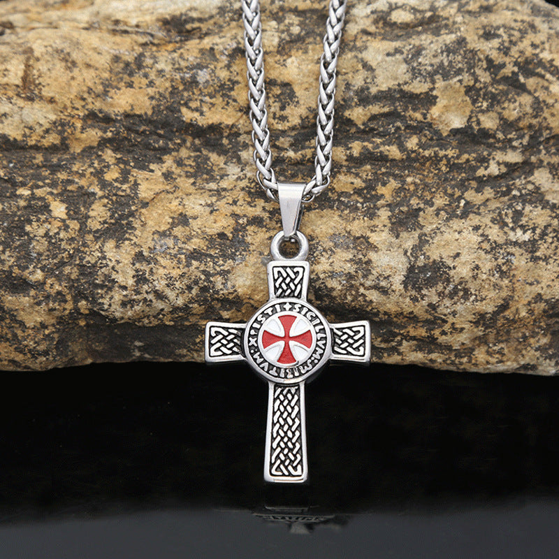 Red Epoxy Double-Sided Cross Pendant Men's Titanium Steel Necklace