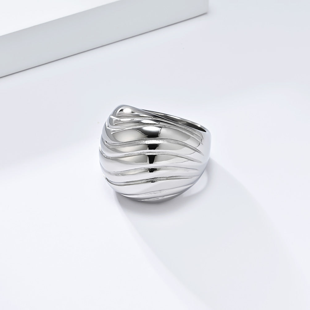Planderful Titanium Steel Ring For Women With Exaggerated Large Smooth Surface Versatile Fashion Jewelry