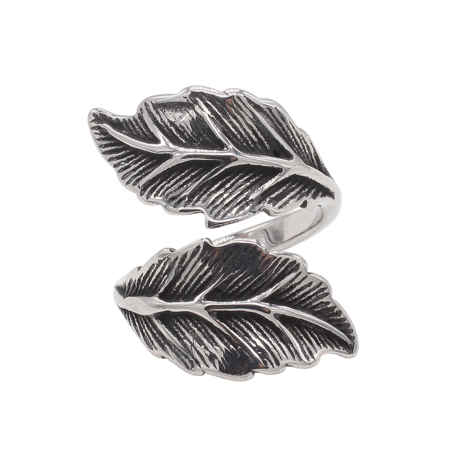 Planderful Jewelry Mens Steel Ring Vintage Leaf Design Elegant European American Style
